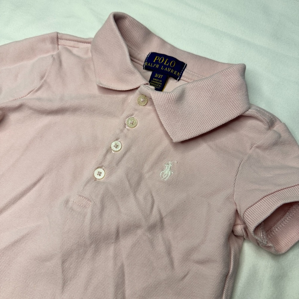 RALPH LAUREN‎ Girls 3T Pink Short Sleeve Polo Shirt White Pony